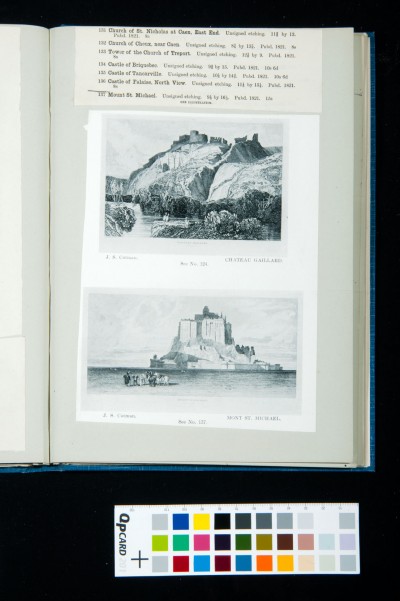 List of Cotman's etchings (cont)/ Two prints of Cotman paintings