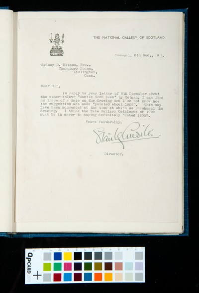 Letter from Stanley Cursiter, director of The National Gallery of Scotland, to S. D. Kitson