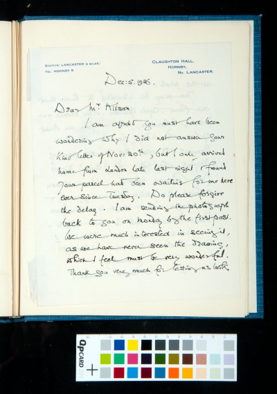 Letter to SDK from Mrs M. Dora Morse, 5 December 1936, concerning a Cotman drawing (1)
