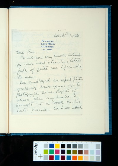 Letter to SDK from Evelyn Ricardo Williams, 6 December 1936 (1)
