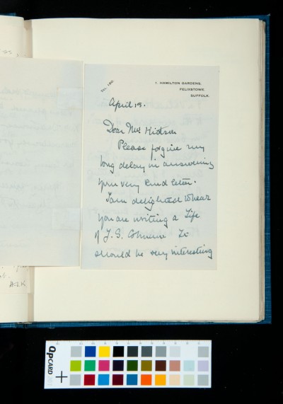 Letter from Mrs Elizabeth Barker agreeing to Kitson using her material in his book