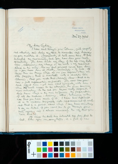 Letter - reviewing Kitson's book -  from Paul Oppé, 27 Dec 1935