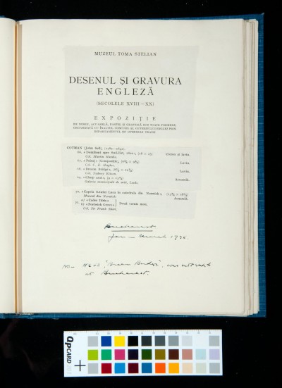 Extract from catalogue of English, Muzeul Toma Stelian, Bucharest, 1936