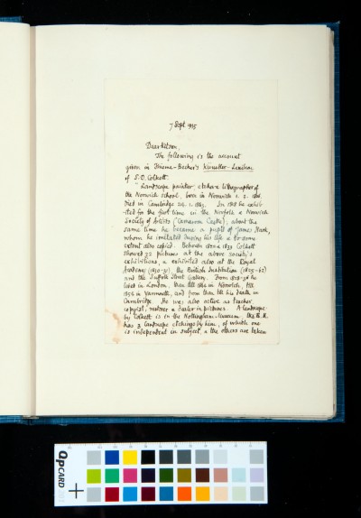 Letter to S.D. Kitson from Jack W. Goodison of the Fitzwilliam Museum about Samuel David Colkett