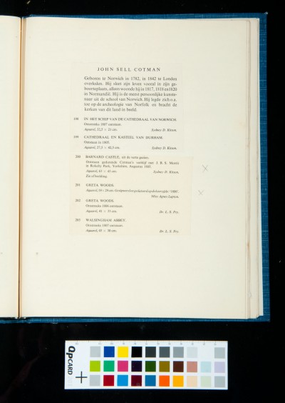 Catalogue of exhibition of two centuries of English art in the Stedelijk Museum, Amsterdam, 4 July-4 October 1936: entries for Cotman