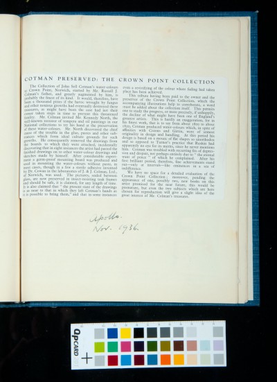 The Colman Collection: article from *Apollo*, Nov. 1936