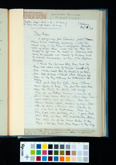 Letter to Kitson from A. P. Oppé regarding potential purchase of a few paintings, the verification and authenticity of others, and the editing/verification of Farington's diary