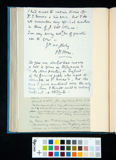 Letter from F. D. How to Kitson about his own research on Dr Monro