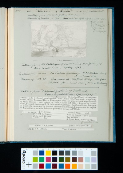 Kitson's account of visiting the Rochester and West Kent Art Society exhibition, including descriptions and sketches of a painting there.
Extract from catalogue of the National Art Gallery of New South Wales. Sydney 1928. R H Kitson's works
Extract from 