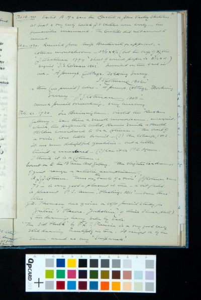 Kitson's account of his visit to the British Museum and Birmingham Art Gallery to see some Cristall, Varley and Cotman paintings