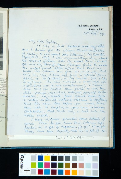Letter from Oppé to Kitson giving him his opinion on the article Kitson wrote for the Old Water Colour Society Journal