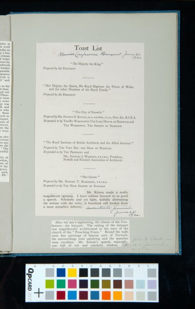 Material relating to the Norwich Conference Banquet