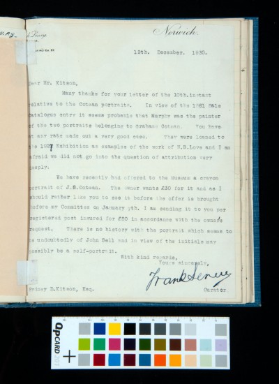 Letter from Frank Leney to SD Kitson. 12 December 1930