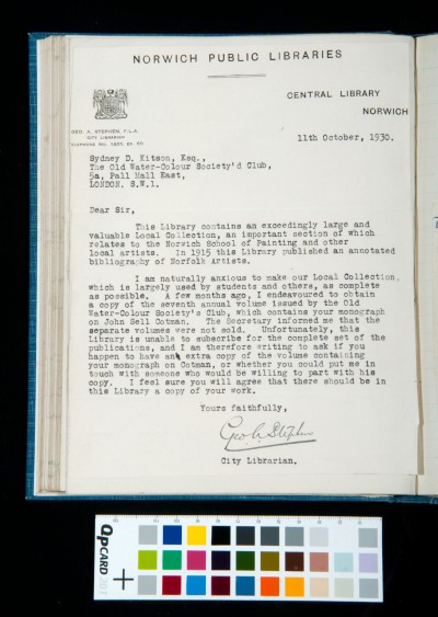 Norwich Public Library Letter, 11 October 1930