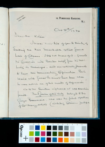 Handwritten letter to Kitson from Sir Charles Holmes