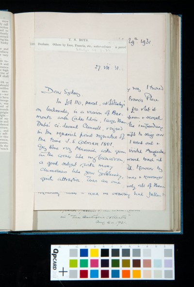 Letter to Kitson from Paul Oppé, 27 July 1931