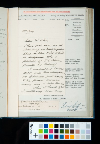 Letter to Kitson from Grahame Cotman