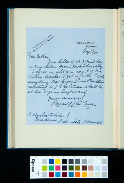 Letter from Russell Colman to Arthur Batchelor