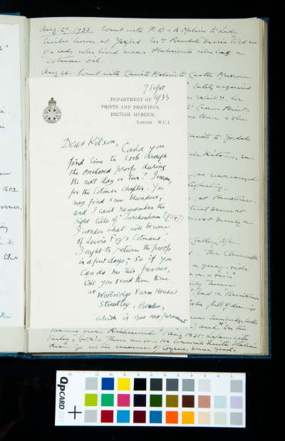 Inserted letter from Laurence Binyon to Kitson