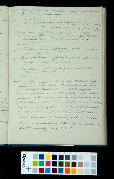 Itemised record of Cotman works and  related artefacts, and journal entry.