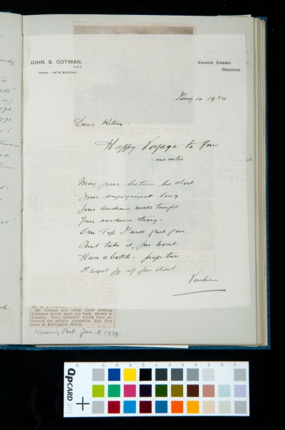 Letter to Kitson on paper headed 'John S. Cotman'