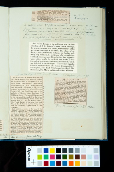 Four newspaper clippings of articles and obituaries, and a set of notes in Kitson's hand.