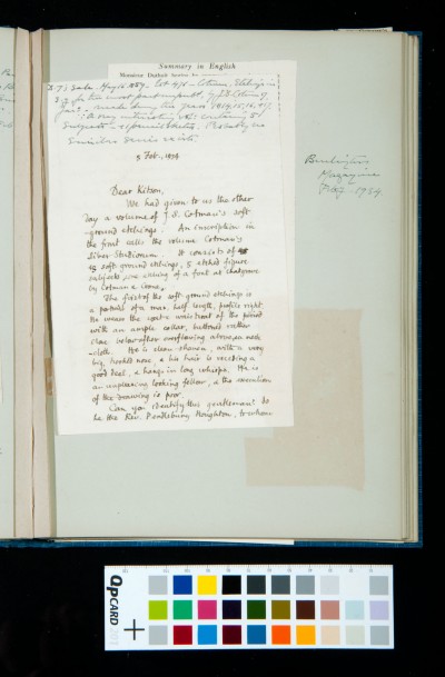 Letter from  Jack W. Goodison to Sydney Kitson with hand-written note by Kitson.