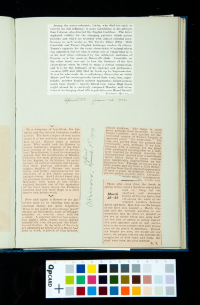 A clipping from The Spectator and The Observer with Kitson's annotation.