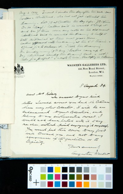 Journal entry, and letter from Augustus Walker to Sydney Kitson.