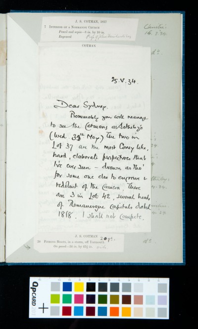 Letter from Paul Oppé to Sydney Kitson.