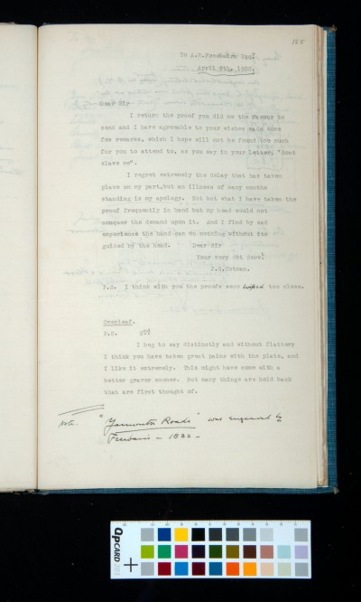 Transcript of letter to engraver Freebairn on the quality of the plate for 