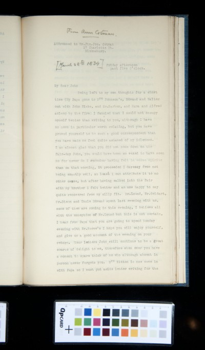 Copy of letter from Ann Cotman to John Joseph Cotman, 28-29 March 1834