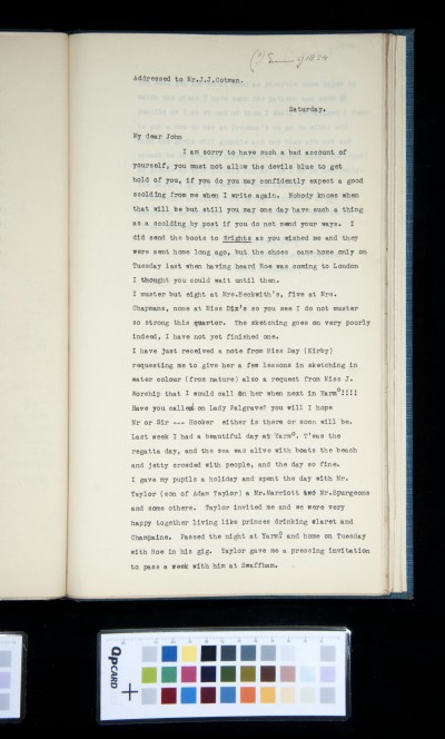 Copy of letter from Miles Edmund Cotman to John Joseph Cotman, Summer[?] 1834