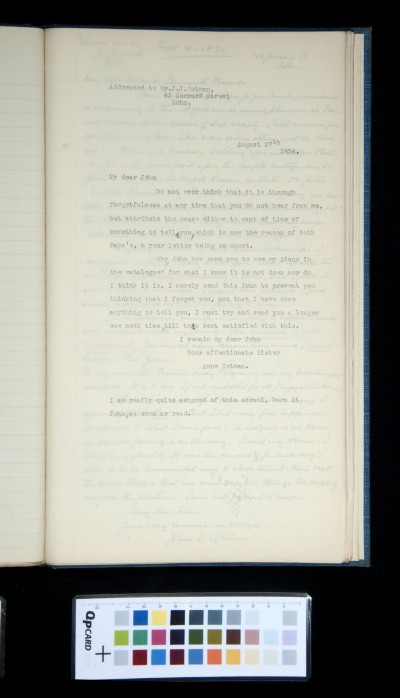 Copy of letter from Ann Cotman to John Joseph Cotman, 27 August 1834