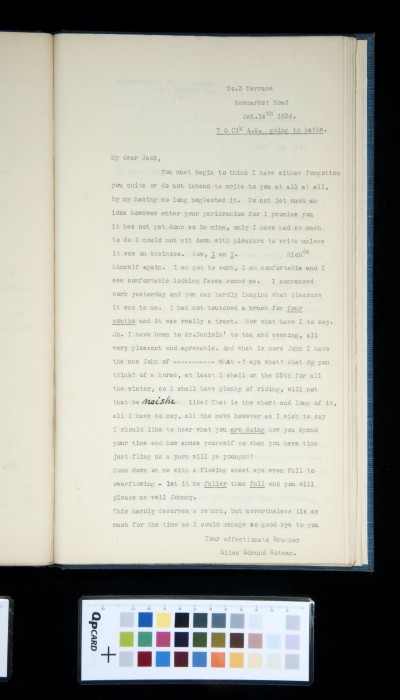 Copy of letter from Miles Edmund Cotman to John Joseph Cotman, 14 October 1834