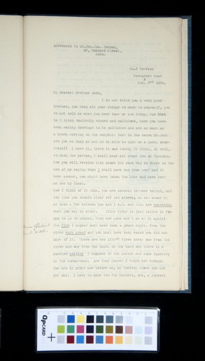 Copy of letter from Miles Edmund Cotman to John Joseph Cotman, 2 November 1834