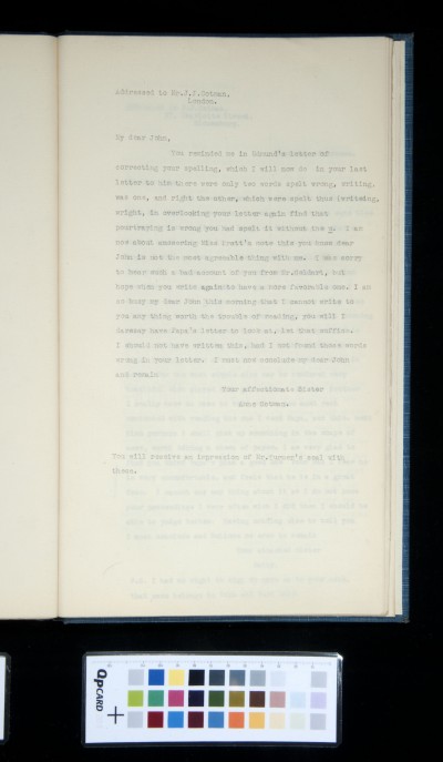 Copy of letter from Ann Cotman to John Joseph Cotman, undated