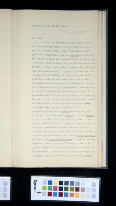 Copy of letter from Miles Edmund Cotman to John Joseph Cotman, 27 February 1834