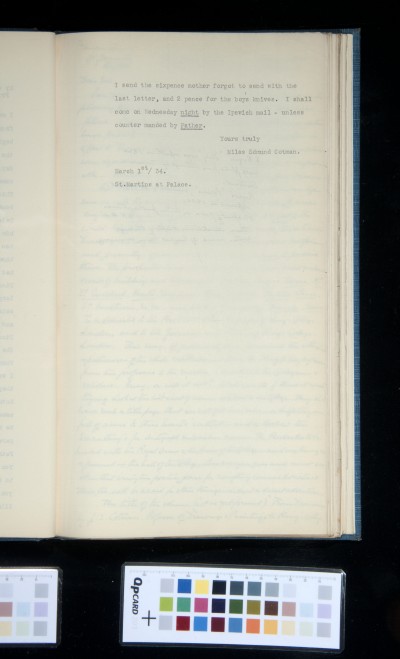 Copy of letter from Miles Edmund Cotman to John Joseph Cotman, 1 March 1834