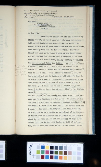 Letter from J. S. Cotman to J. J. Cotman. Testimonials for Edmund.